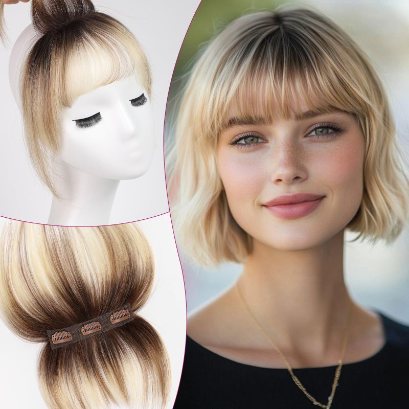 EMMOR Clip in Bangs, 100% Human Hair Bangs with 3 Non-slip Clips, 360Â°Cover Top HairPieces with 5 inch Wispy Fringes for enhancing Women's Facial Features - Image 1