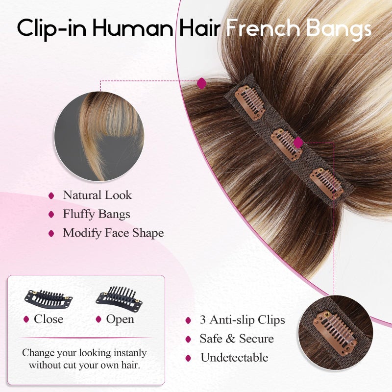 EMMOR Clip in Bangs, 100% Human Hair Bangs with 3 Non-slip Clips, 360Â°Cover Top HairPieces with 5 inch Wispy Fringes for enhancing Women's Facial Features - Image 5