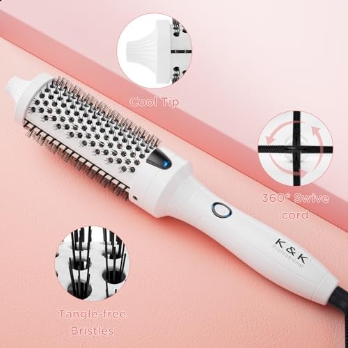 K&K Blowout Boost Thermal Round Brush, 1.5 Inch Ceramic Tourmaline Hot Styling Brush for Blowout Look, Negative Ion Technology Make Hair Smoother Get Natural Curls, Dual Voltage - Image 5