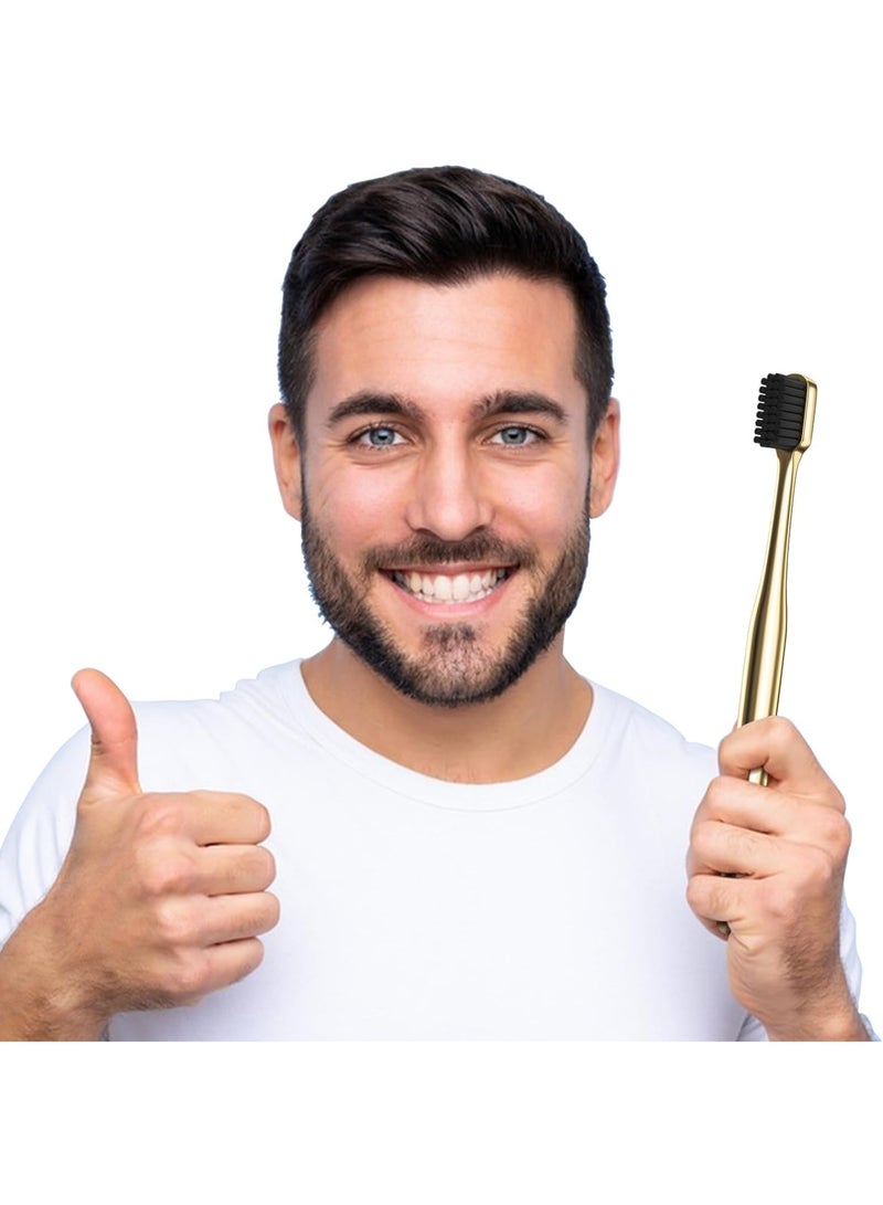 Gold Color Toothbrush, Soft Charcoal Toothbrush, Home Hospitality Travel Toothbrushes, Luxury Plated Gold Color Manual Toothbrushes, Small Head Toothbrushes, Deep Cleaning, for Adults - Image 3