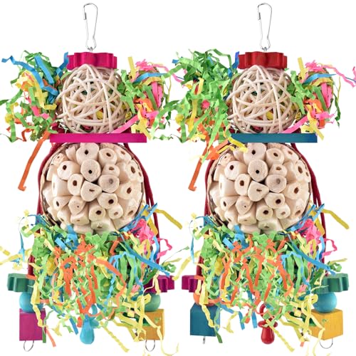 Bissap 2PCS Bird Parrot Foraging Shredder Hanging Toys Sola Balls Sepak Takraw with Pacifier for Small Parrots Parakeets Conures Cockatiels Love Birds Cage Toy - Image 1