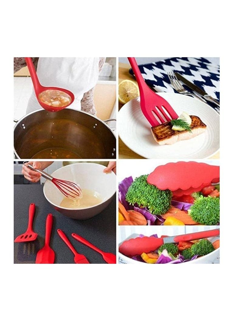 MahMir 13Pcs Silicone Cooking Kitchen Utensils Set with Holder Silicone Spatula spoon set Cooking Tool BPA Free Non Toxic Turner Spatula Spoon Kitchen Gadgets Set for Nonstick Heat Resistant RED  - Image 5