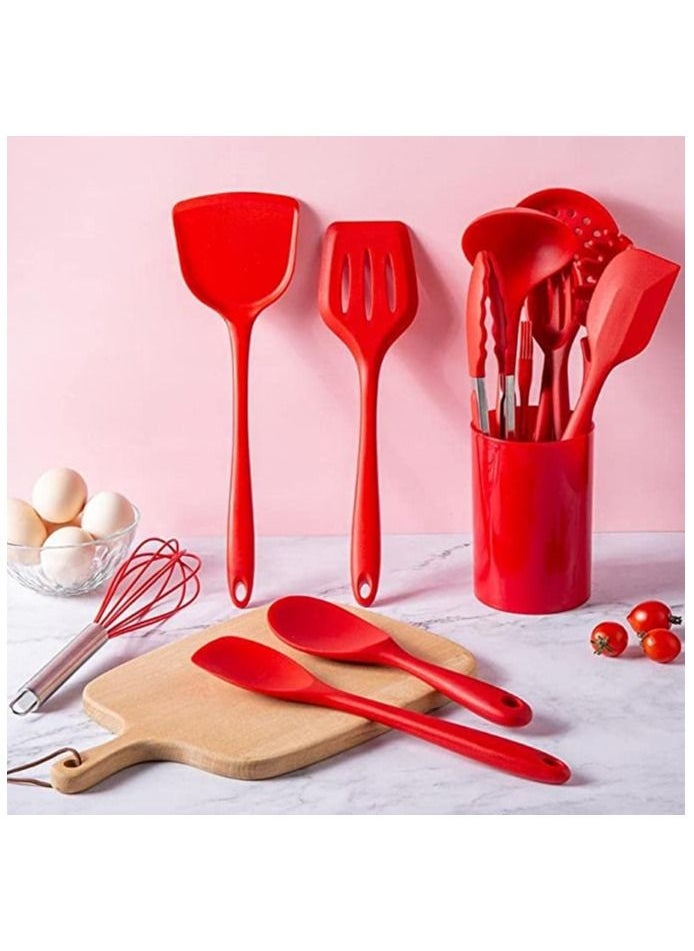 MahMir 13Pcs Silicone Cooking Kitchen Utensils Set with Holder Silicone Spatula spoon set Cooking Tool BPA Free Non Toxic Turner Spatula Spoon Kitchen Gadgets Set for Nonstick Heat Resistant RED  - Image 2