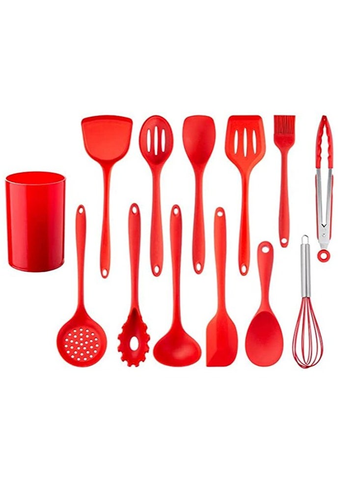 MahMir 13Pcs Silicone Cooking Kitchen Utensils Set with Holder Silicone Spatula spoon set Cooking Tool BPA Free Non Toxic Turner Spatula Spoon Kitchen Gadgets Set for Nonstick Heat Resistant RED  - Image 1