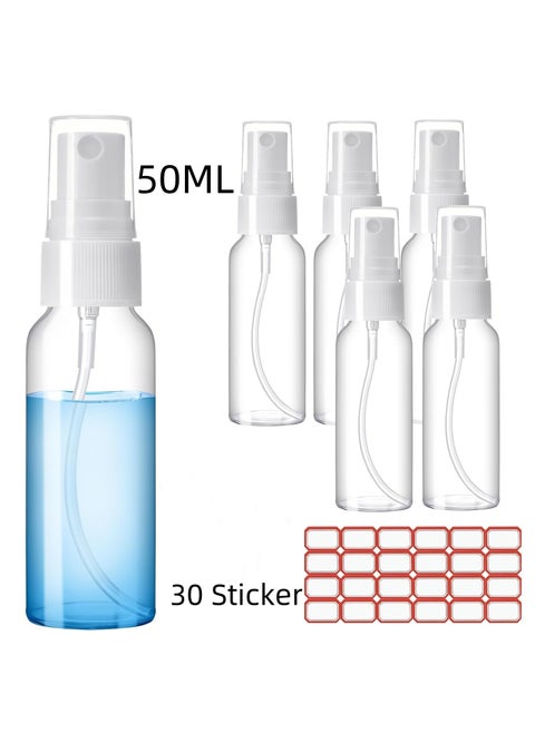 Set Of 5 Empty 50ml Clear Plastic Mini Travel Bottles , Small Refillable Liquid Containers With 30 Stickers