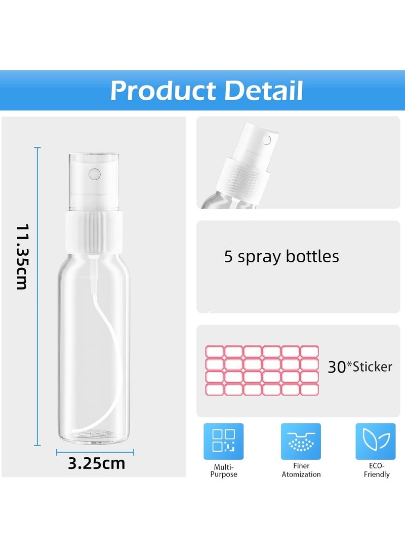 Set Of 5 Empty 50ml Clear Plastic Mini Travel Bottles , Small Refillable Liquid Containers With 30 Stickers
