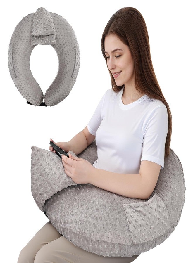 COOLBEBE Reading Pillow for Gaming, Arm Rest Support Pillow, U-Shaped Lap Pillow for Bed & Sofa, Compact Gaming Pillow with Tablet Support for Reading, Crocheting (Grey) - Image 1