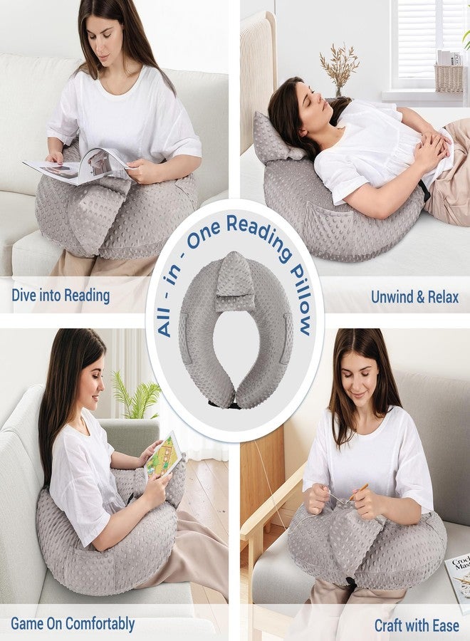 COOLBEBE Reading Pillow for Gaming, Arm Rest Support Pillow, U-Shaped Lap Pillow for Bed & Sofa, Compact Gaming Pillow with Tablet Support for Reading, Crocheting (Grey) - Image 2