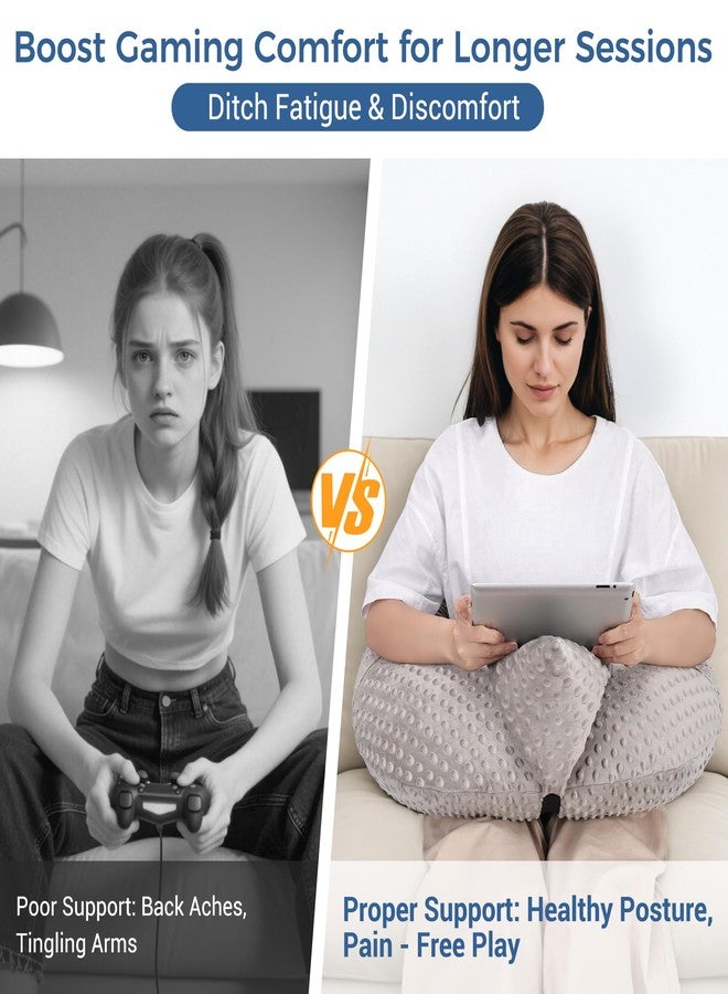 COOLBEBE Reading Pillow for Gaming, Arm Rest Support Pillow, U-Shaped Lap Pillow for Bed & Sofa, Compact Gaming Pillow with Tablet Support for Reading, Crocheting (Grey) - Image 4