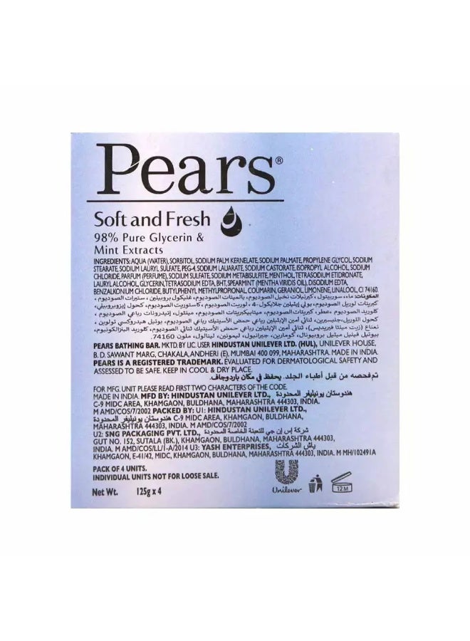 Pears Soft and Fresh Bathing Soap Bar with Glycerin and Mint Extract- 4X125gms - Image 3