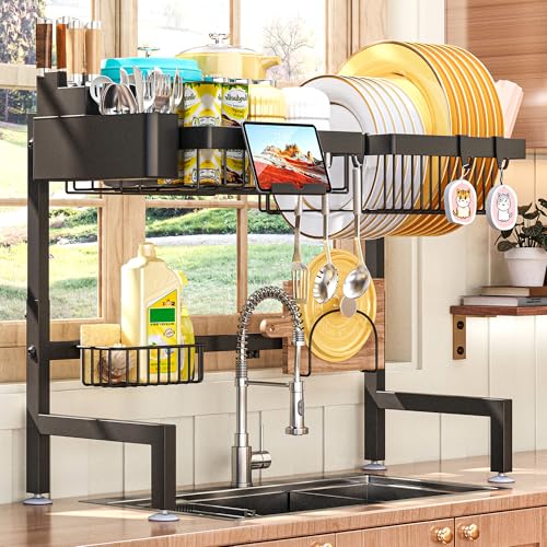ADBIU Over The Sink Dish Drying Rack (Expandable Height and Length) Snap-On Design 2 Tier Large Dish Rack - Image 3