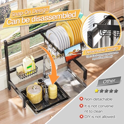 ADBIU Over The Sink Dish Drying Rack (Expandable Height and Length) Snap-On Design 2 Tier Large Dish Rack - Image 2