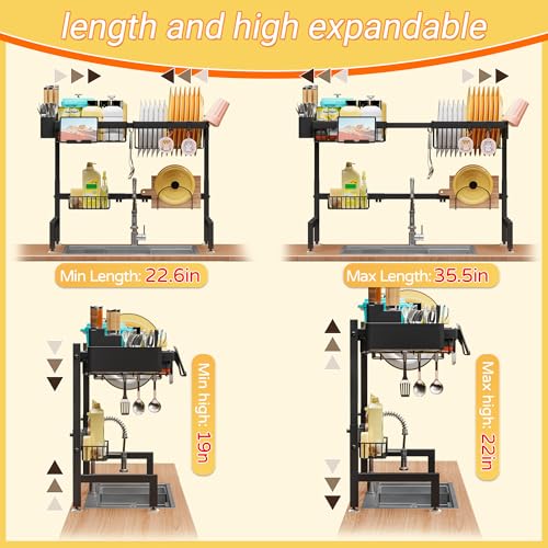 ADBIU Over The Sink Dish Drying Rack (Expandable Height and Length) Snap-On Design 2 Tier Large Dish Rack - Image 4