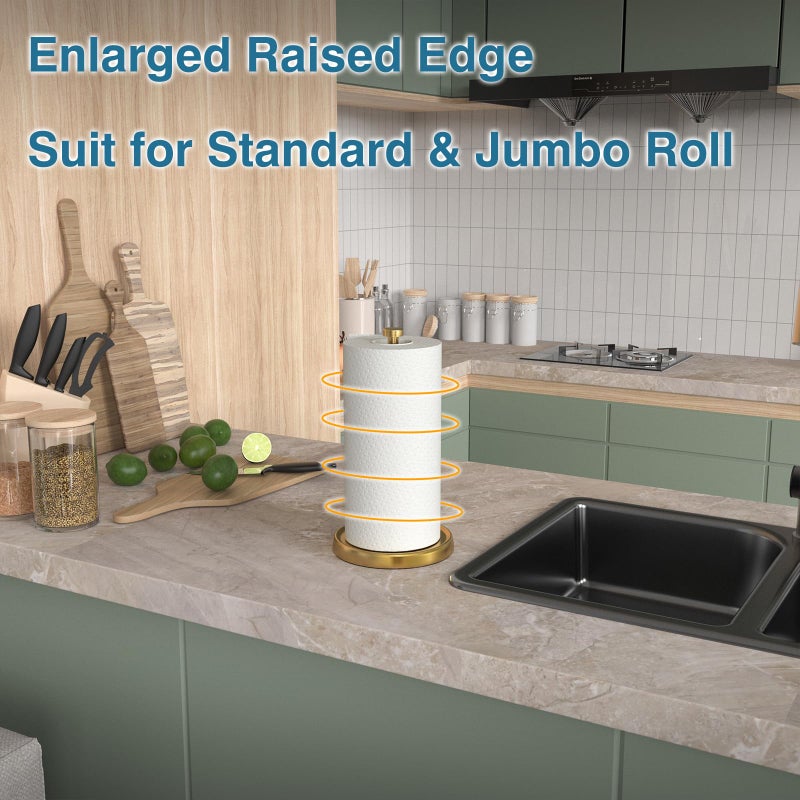 Swaitee Paper Towel Holder Countertop, Gold Kitchen Accessories Decor, Stainless Steel, Weighted Base, Gold, Paper Towel Roll Holder Stand with Ratchet Mechanism for Kitchen Bathroom Farmhouse Essentials - Image 2