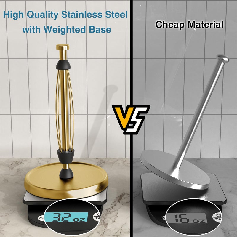 Swaitee Paper Towel Holder Countertop, Gold Kitchen Accessories Decor, Stainless Steel, Weighted Base, Gold, Paper Towel Roll Holder Stand with Ratchet Mechanism for Kitchen Bathroom Farmhouse Essentials - Image 5