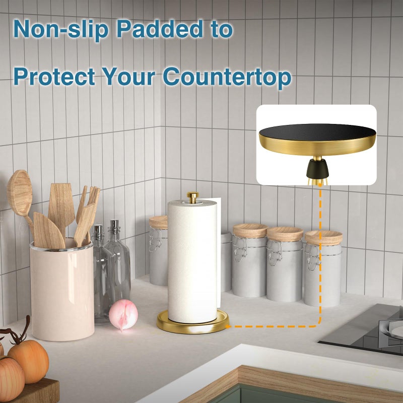 Swaitee Paper Towel Holder Countertop, Gold Kitchen Accessories Decor, Stainless Steel, Weighted Base, Gold, Paper Towel Roll Holder Stand with Ratchet Mechanism for Kitchen Bathroom Farmhouse Essentials - Image 4