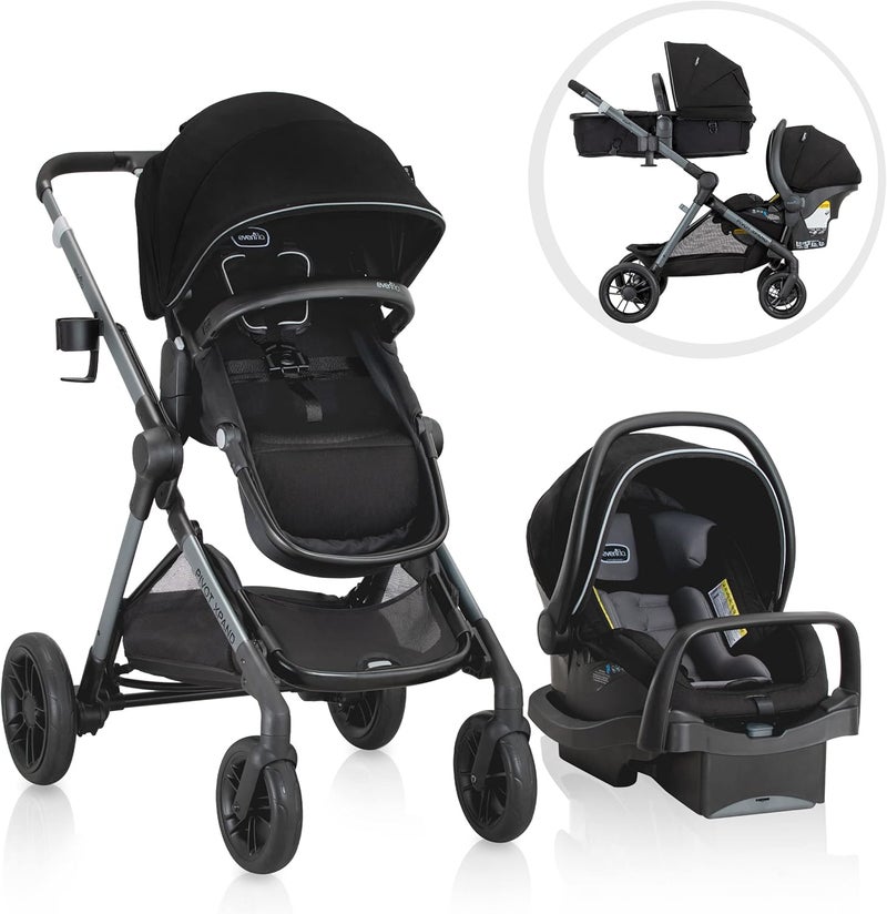 Evenflo Pivot Xpand Modular Travel System with LiteMax Infant Car Seat - Ayrshire Black - Image 1
