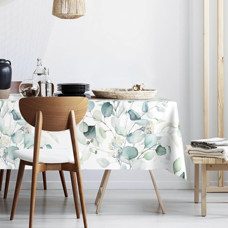 JOYPLUS sage Green Eucalyptus Tablecloth Waterproof FabricRectangle Watercolor OilProof Wrinkle Resistant Table Cover for Dining Table Buffet Parties and Camping 60 x 84