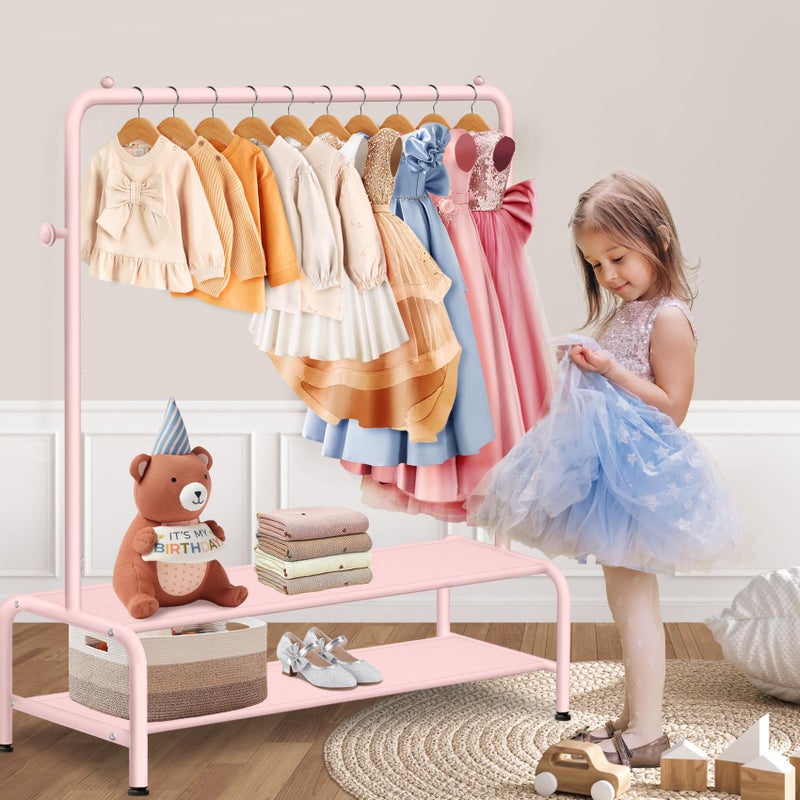 mirolam Kids Clothing Rack - Dress Up Storage - Dress Up Rack for Little Girls - Small Kids Costume Wardrobe with 2 Fabric Shelves - Princess Room Bedroom Decor - Image 2