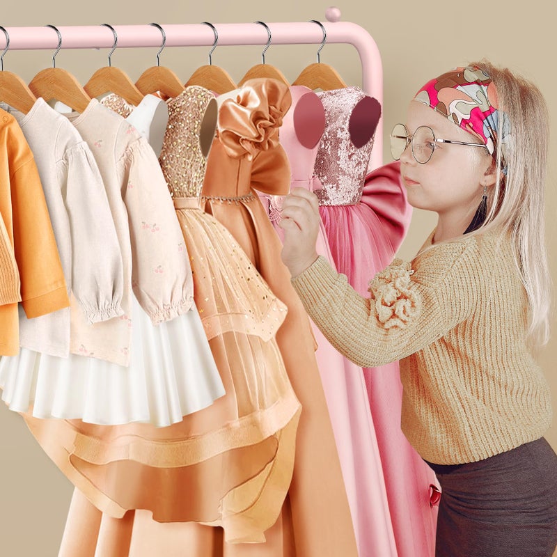 mirolam Kids Clothing Rack - Dress Up Storage - Dress Up Rack for Little Girls - Small Kids Costume Wardrobe with 2 Fabric Shelves - Princess Room Bedroom Decor - Image 3