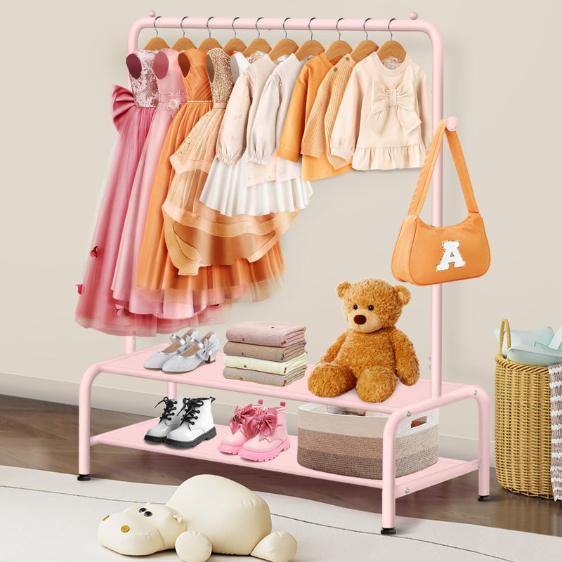 mirolam Kids Clothing Rack - Dress Up Storage - Dress Up Rack for Little Girls - Small Kids Costume Wardrobe with 2 Fabric Shelves - Princess Room Bedroom Decor - Image 5