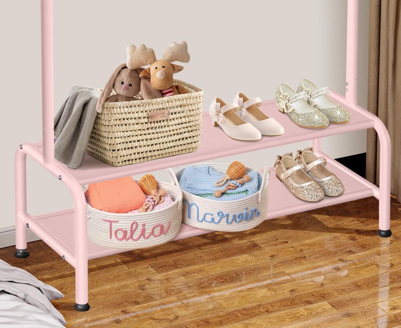 mirolam Kids Clothing Rack - Dress Up Storage - Dress Up Rack for Little Girls - Small Kids Costume Wardrobe with 2 Fabric Shelves - Princess Room Bedroom Decor - Image 4