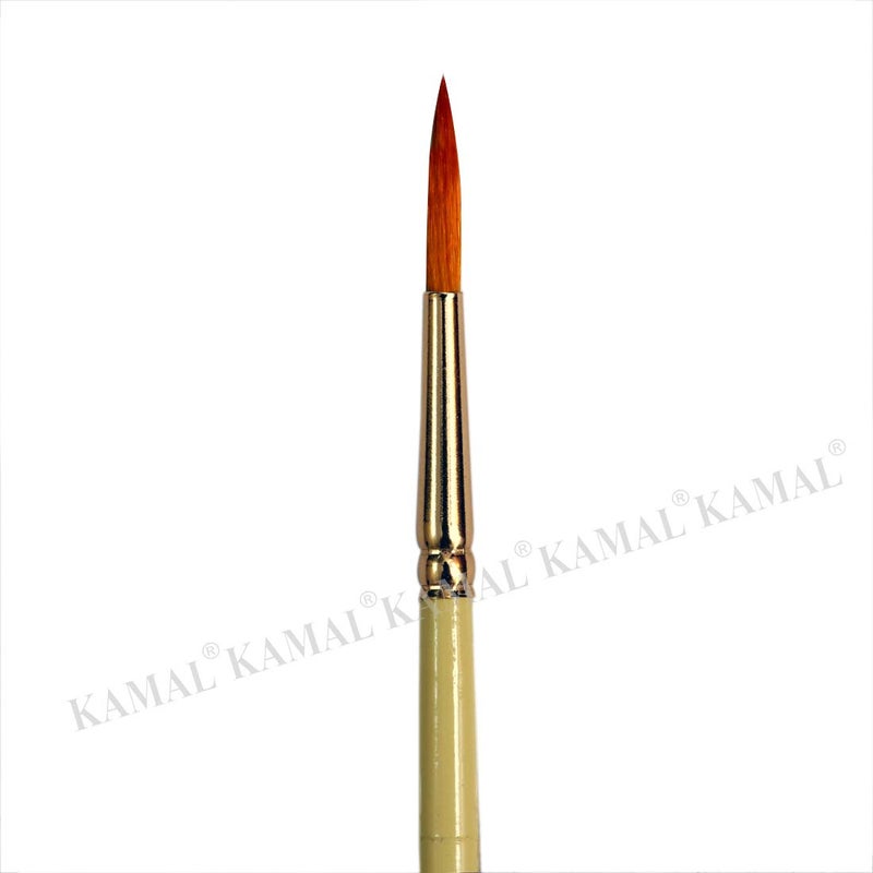 Kamal فرش طلاء كمال ذات مقبض كريمي دائري من شعر تكلا الصناعي الذهبي للزيوت، الأظافر، والفنون التشكيلية - مجموعة من 7 - Image 3