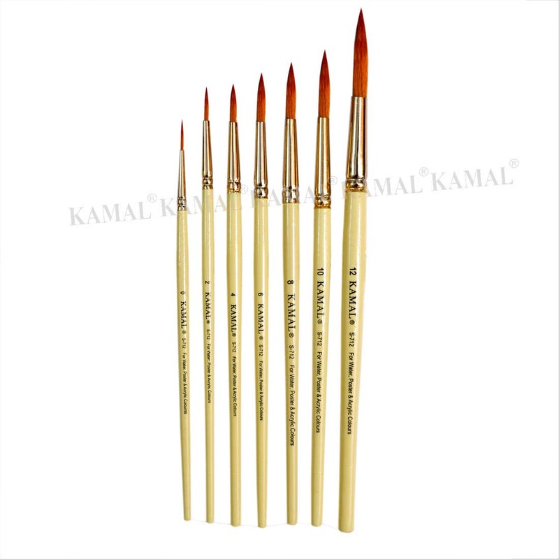 Kamal فرش طلاء كمال ذات مقبض كريمي دائري من شعر تكلا الصناعي الذهبي للزيوت، الأظافر، والفنون التشكيلية - مجموعة من 7 - Image 2