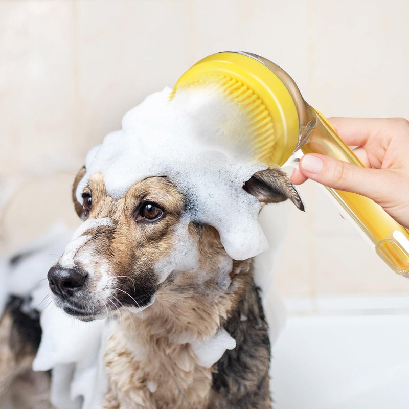 Soft Bristle Pet Shampoo Brush With Soap Dispenser For Dogs Cats Long Short Hair Yellow - Image 5