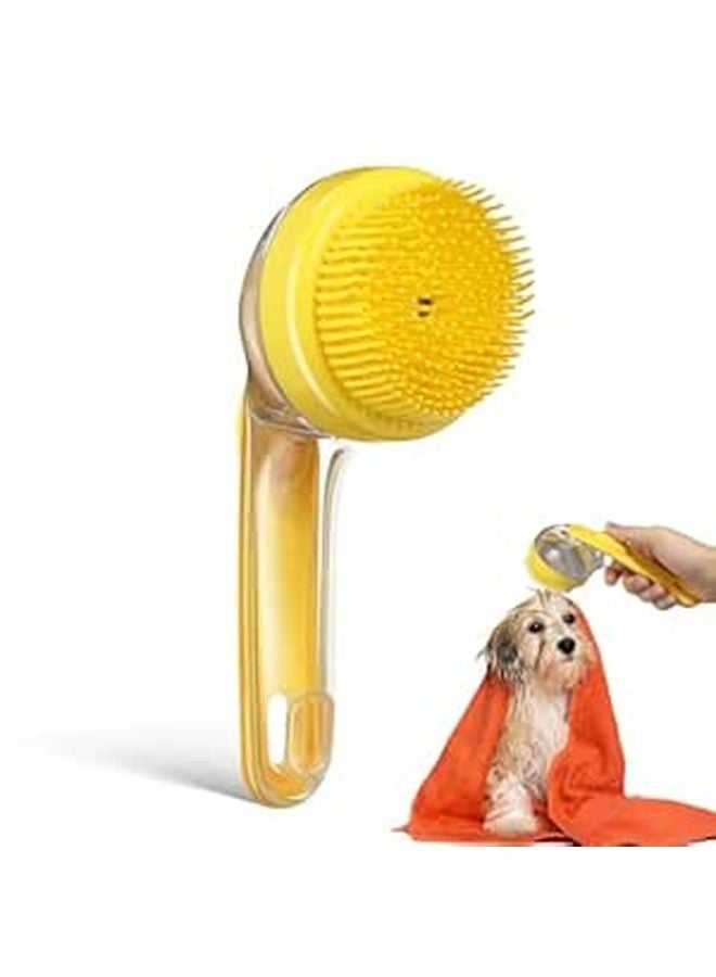 Soft Bristle Pet Shampoo Brush With Soap Dispenser For Dogs Cats Long Short Hair Yellow - Image 1
