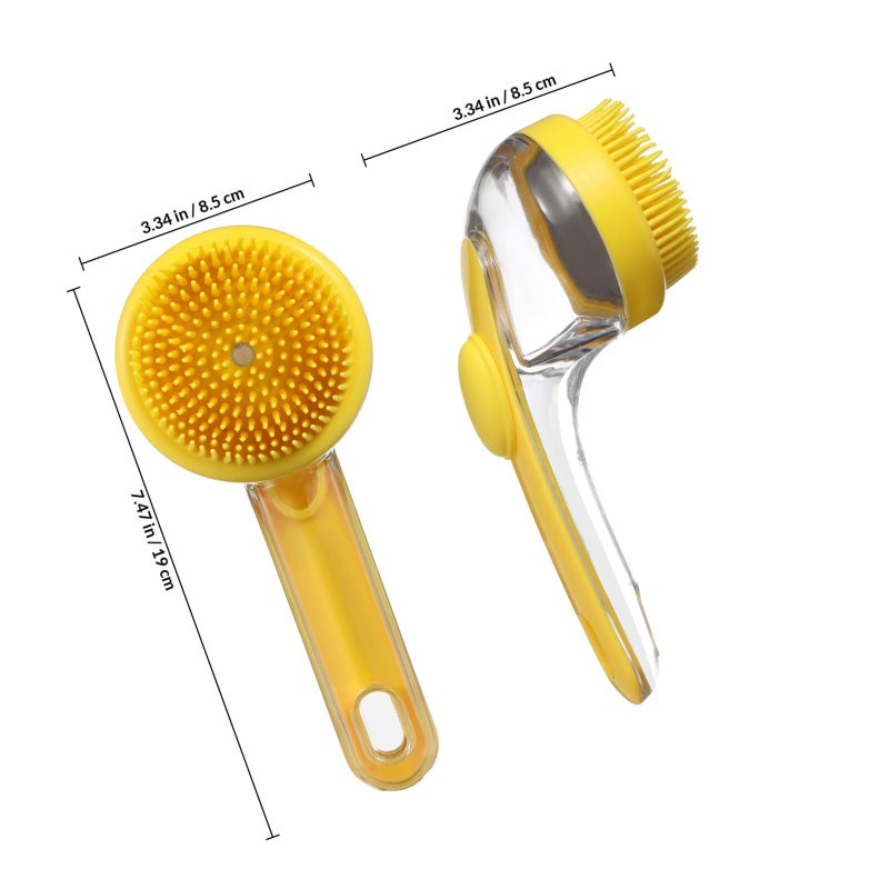 Soft Bristle Pet Shampoo Brush With Soap Dispenser For Dogs Cats Long Short Hair Yellow - Image 3