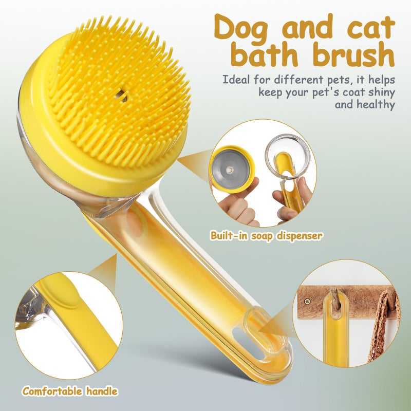 Soft Bristle Pet Shampoo Brush With Soap Dispenser For Dogs Cats Long Short Hair Yellow - Image 4