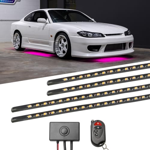 LEDGlow 4pc Pink Flexible Car Slimline LED Underbody Underglow Accent Neon Lighting Kit - 4 Unique Patterns - Water Resistant, Low Profile Tubes - Includes Control Box & Remote - Image 1