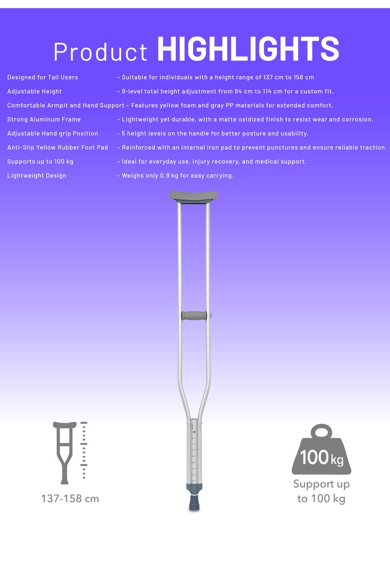 AID PLUS عكازات طبية من الألمنيوم قابلة للتعديل للارتفاع مناسبة للبالغين وكبار السن والمرضى - صغيرة (عبوة من 2) - Image 4