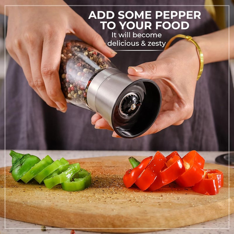 Kitchen & Go Pepper Grinder or Pepper Mill, Manual Salt Grinder Refillable with Adjustable Coarseness, Black Pepper Grinder Made of Stainless Steel, Himalayan Salt and Sea Salt Grinder - Image 3
