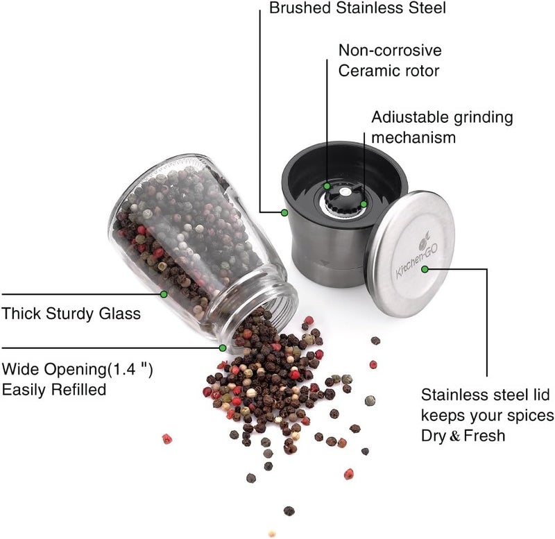 Kitchen & Go Pepper Grinder or Pepper Mill, Manual Salt Grinder Refillable with Adjustable Coarseness, Black Pepper Grinder Made of Stainless Steel, Himalayan Salt and Sea Salt Grinder - Image 5