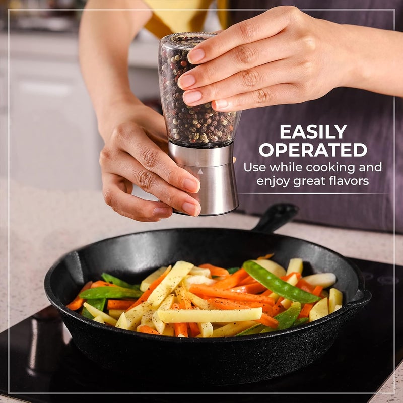 Kitchen & Go Pepper Grinder or Pepper Mill, Manual Salt Grinder Refillable with Adjustable Coarseness, Black Pepper Grinder Made of Stainless Steel, Himalayan Salt and Sea Salt Grinder - Image 1