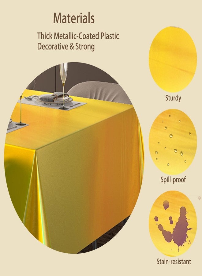 Caonysh 4 Pack Iridescent Plastic Tablecloths Disposable Table Cover Sparkly Foil Table Cloth for Rectangle Tables Party Decorations Birthday Princess Bridal Wedding Christmas Gold, 54 x 108 Inch - Image 2