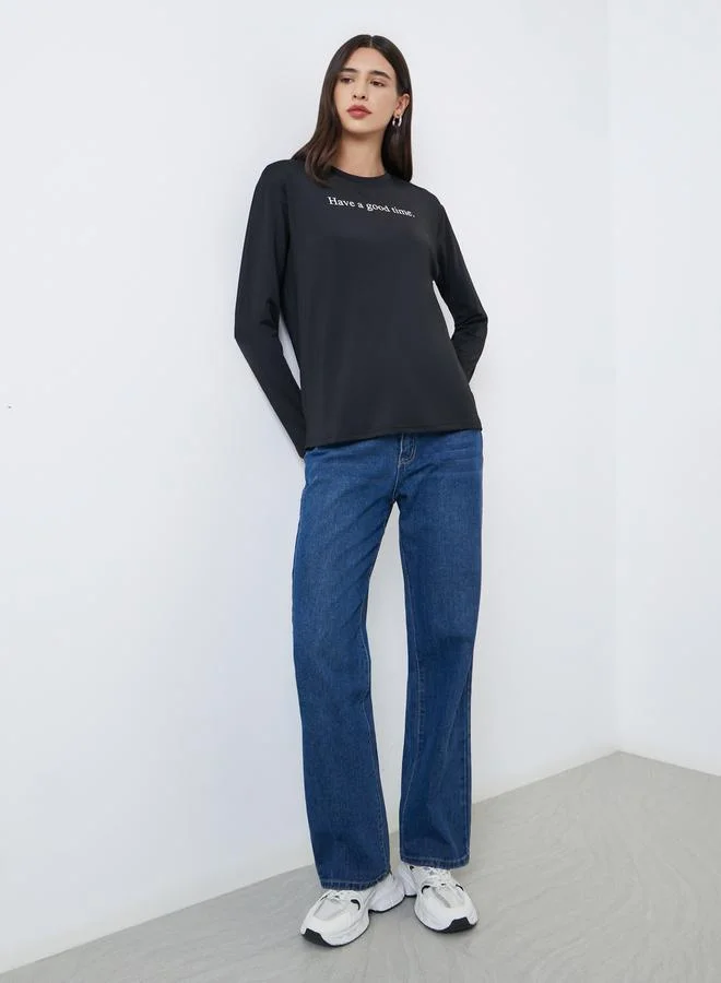 ستايلي تيشيرت واسع مطبع بكتابة