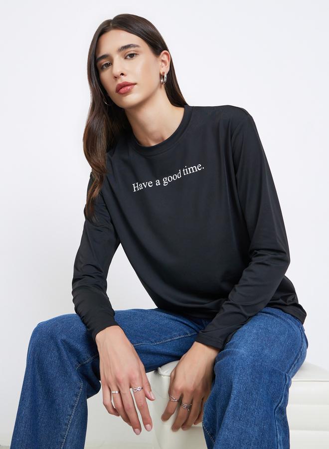 ستايلي تيشيرت واسع مطبع بكتابة - Image 1