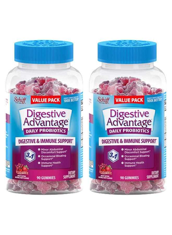 Digestive Advantage Probiotic Gummies for Digestive Health, Daily Probiotics for Women & Men, Support for Occasional Bloating, Minor Abdominal Discomfort & Gut Health, 2x90ct Bottles Superfruit - Image 1