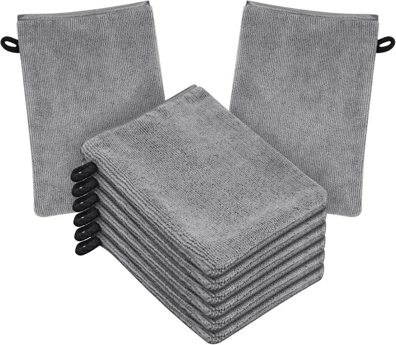 HOTUT 8 Pack Microfiber Body Wash Mitts, 15x20 cm Flannels Soft Shower Face Mitts, Face Cleansing Mitts, Soft Face Mitten, Bath SPA Cloth, Reusable Makeup Remover Mitt Gloves (Grey) Elegant appearance - Image 1