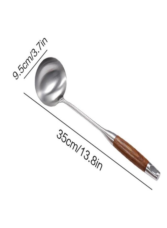 AOOSY Soup Ladle,304 Stainless Steel Cooking Ladle Spoon with Wooden Handle, 13.8 Inches Soup Spoon Long Kitchen Utensil Wok Tool for Cooking, Gravy, Sauces - Image 2