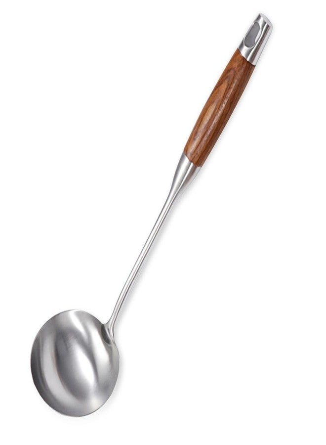 AOOSY Soup Ladle,304 Stainless Steel Cooking Ladle Spoon with Wooden Handle, 13.8 Inches Soup Spoon Long Kitchen Utensil Wok Tool for Cooking, Gravy, Sauces - Image 1
