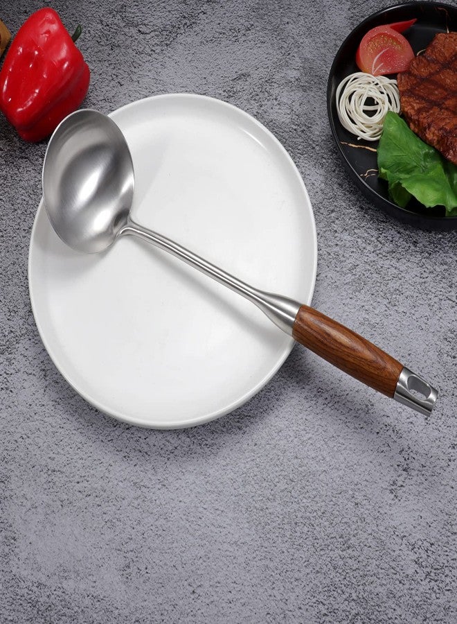 AOOSY Soup Ladle,304 Stainless Steel Cooking Ladle Spoon with Wooden Handle, 13.8 Inches Soup Spoon Long Kitchen Utensil Wok Tool for Cooking, Gravy, Sauces - Image 4