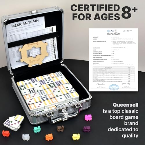 Queensell Mexican Train Dominoes Set with Wooden Hub, Domino Tile Board Games - Double 12 Dominos Set for Family Game Night for Adults and Kids Ages 8 and up (Double 12) - Image 4