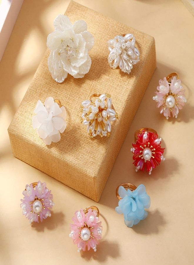 Dtja Elegant Shell Pearl Flower Statement Ring for Women Lady Artificial White Camellia Cherry Blossom Petals Adjustable Wide Wrap Rings Comfort Fit Delicate Wedding Holiday Party Jewelry - Image 5