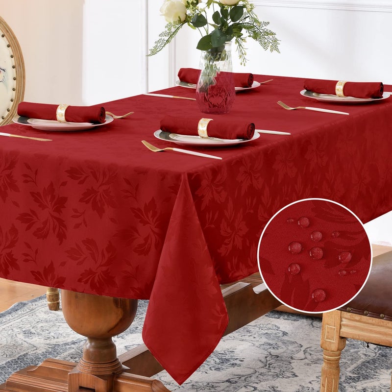 Romanstile Valentine Jacquard Rectangle Tablecloth Winter Waterproof Damask Floral Decorative Table Cloths Heavy Weight Fabric Table Covers for DinnerPartiesHoliday 52 x 70 Inch Red