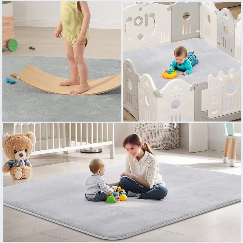 LENND Thick Baby Play Mat for Floor, 100x100cm Non-Slip Tummy Time Foam Mat in Grey - Image 3