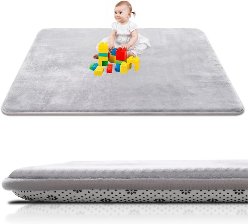 LENND Thick Baby Play Mat for Floor, 100x100cm Non-Slip Tummy Time Foam Mat in Grey - Image 1
